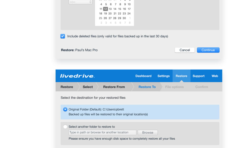 Livedrive Restore feature